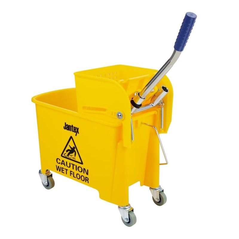Seau essoreur professionnel Jantex 20L jaune avec essoreuse et roulettes