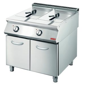 Friteuse électrique professionnelle sur coffre 2x10L avec placard de rangement