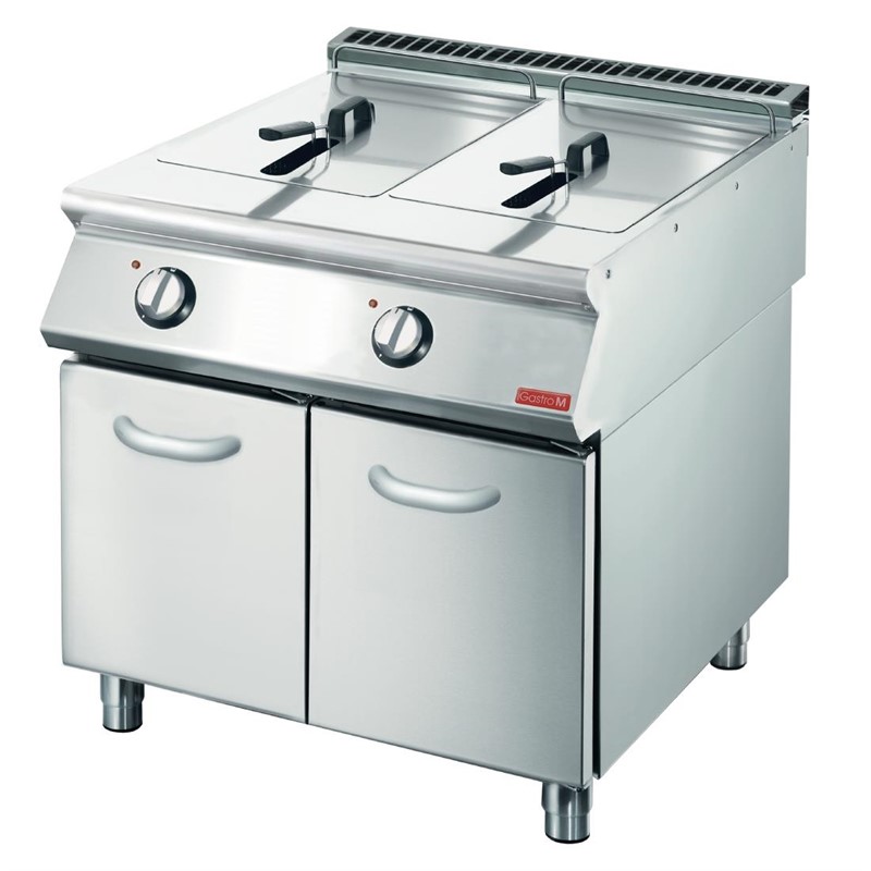 Friteuse électrique professionnelle sur coffre 2x10L avec placard de rangement