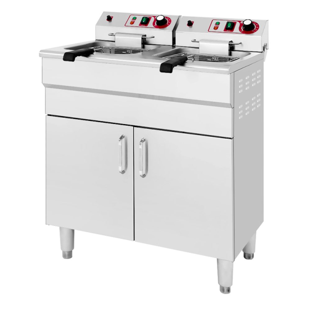 Friteuse électrique 16 litres sur coffre 2 bacs 2x5000W