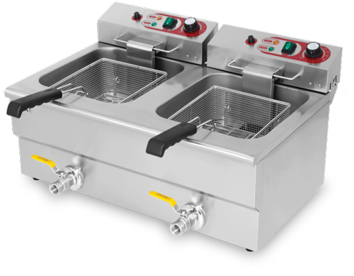 Friteuse électrique professionnelle double cuve avec vidange et paniers