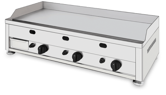 Plancha gaz professionnelle avec plaque lisse en inox et contrôle de température